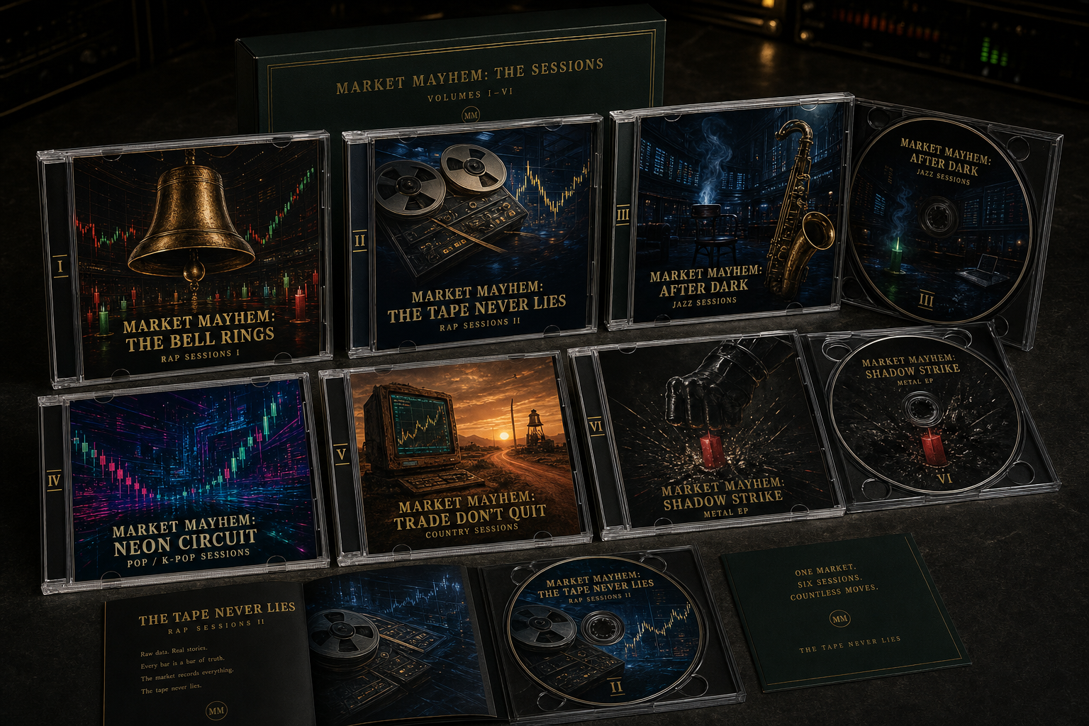 Concept for the six-volume Market Mayhem: The Sessions collector anthology
