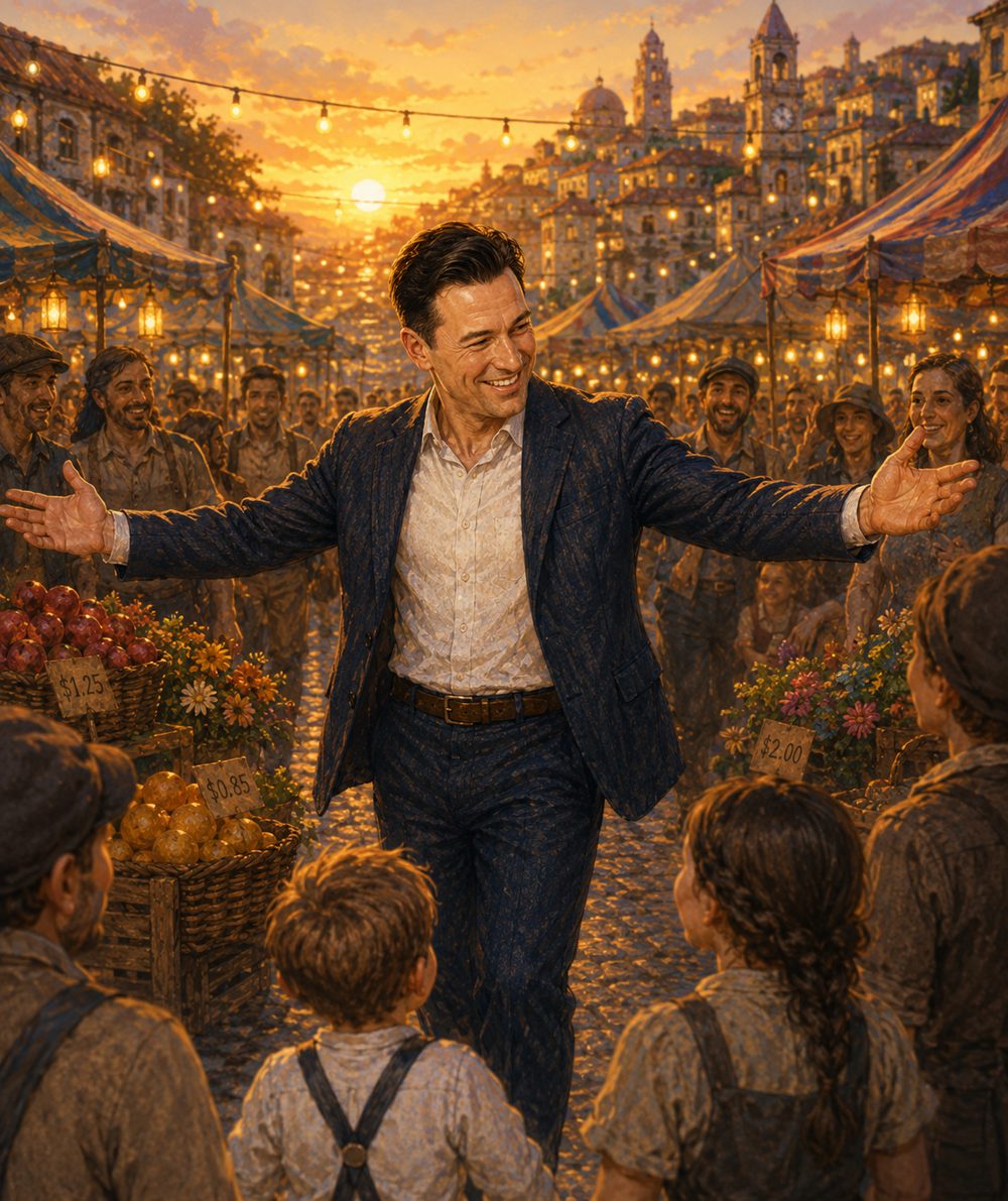Mr. M in the lively market
