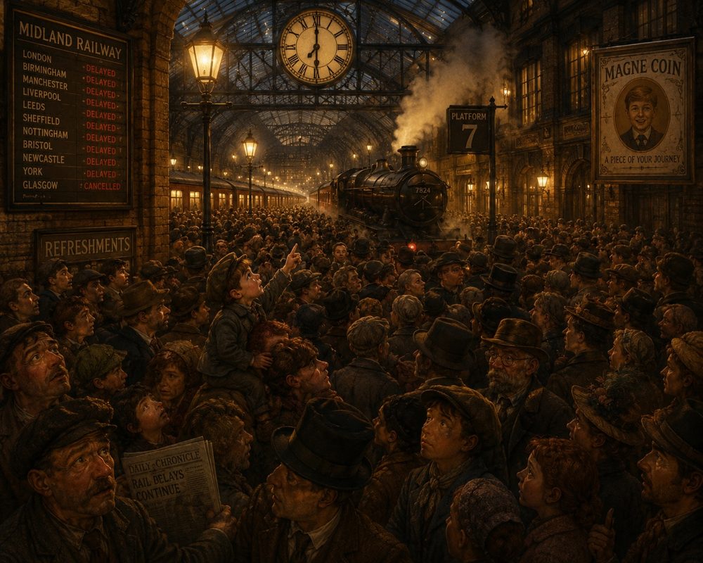 Crowd staring at a giant clock