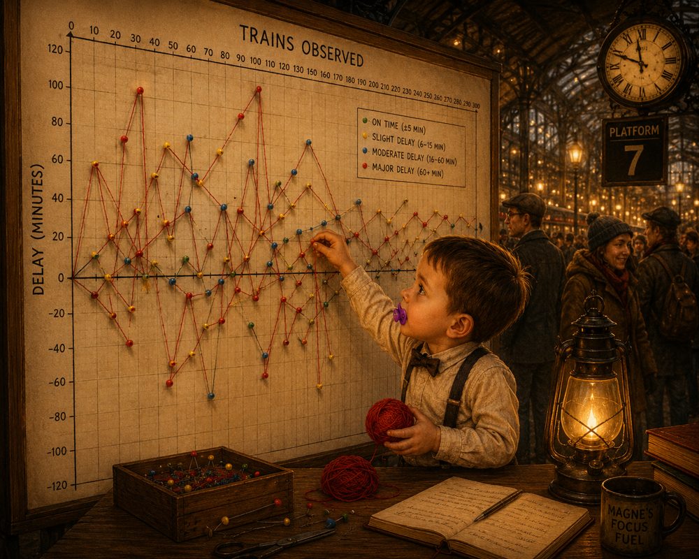 Magne adding dots to his chart at night
