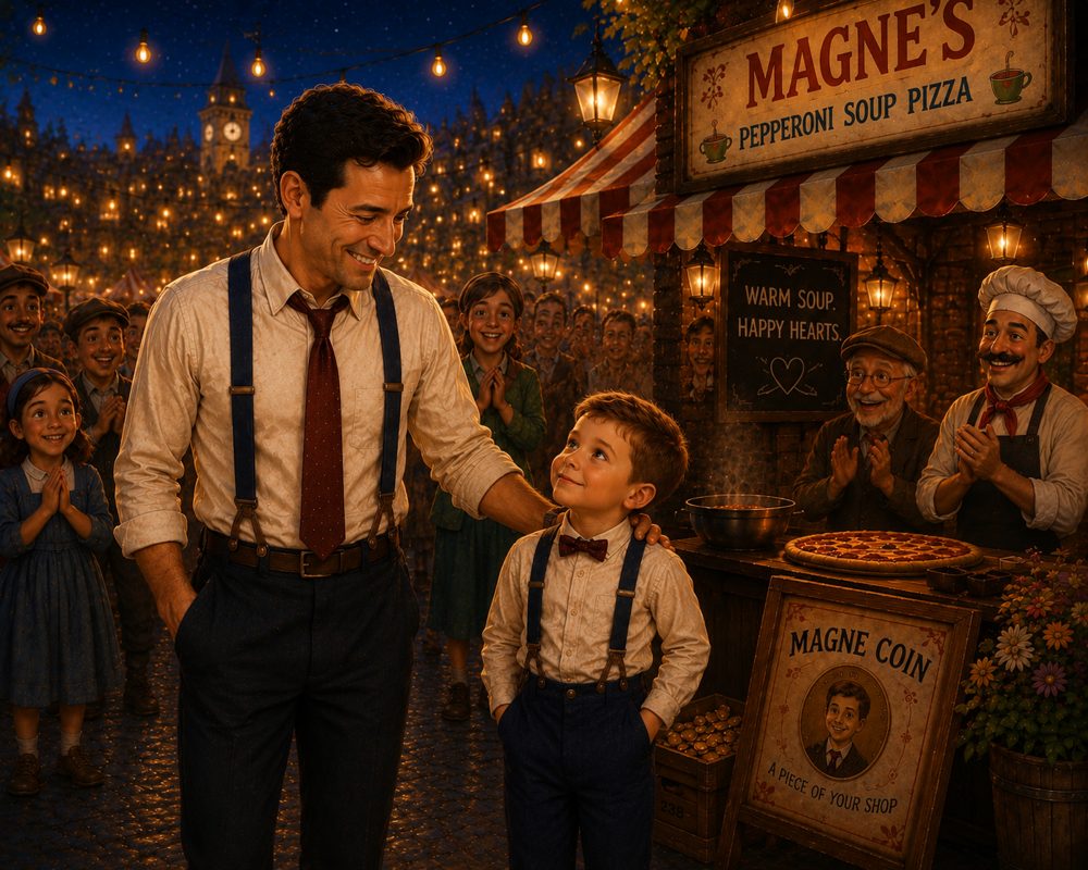 Mr. M and Magne in the market